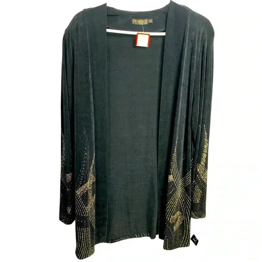 Vintage NWT Piccadilly Open  Cardigan w Sparkles Holiday Season Black Size Large